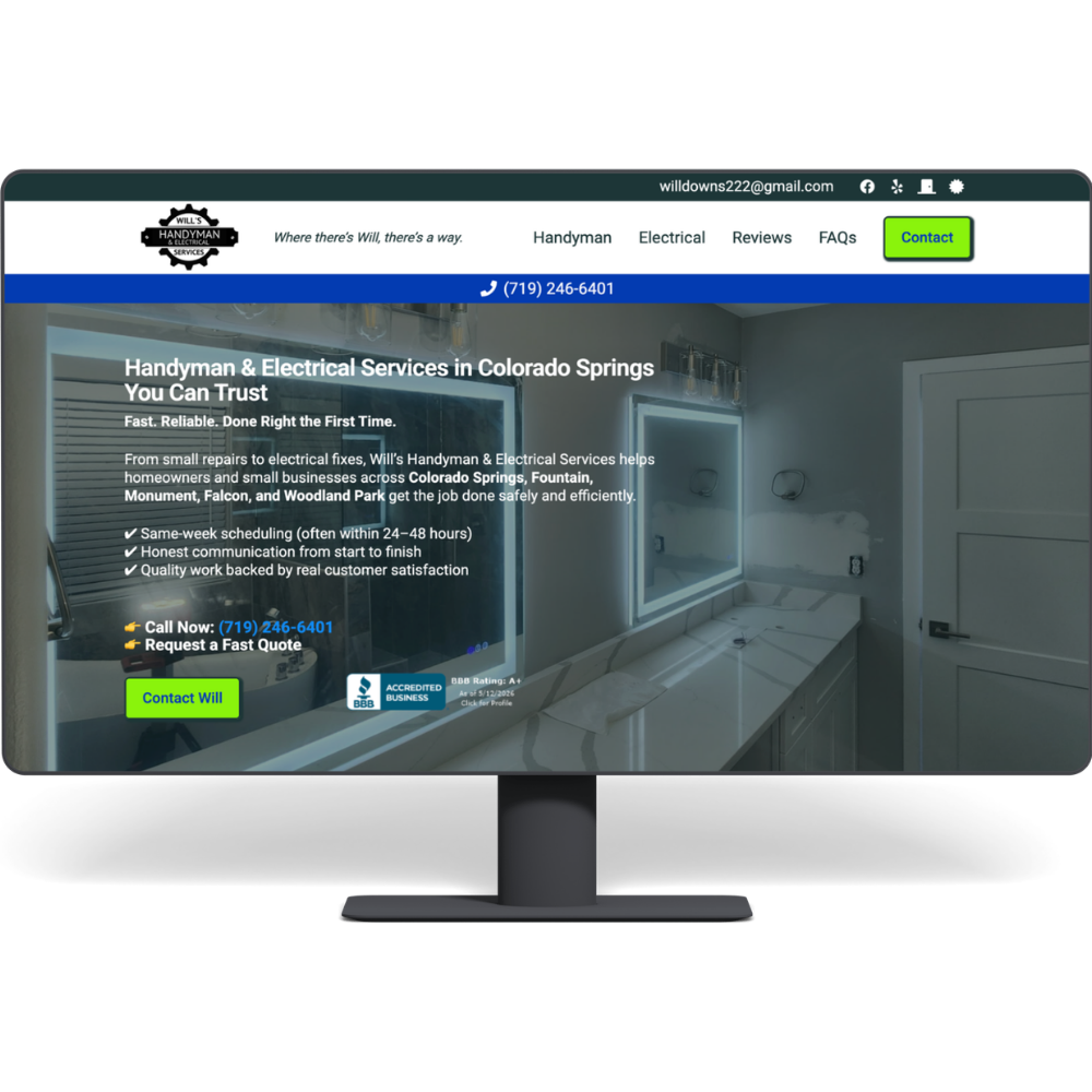 New Wordpress website from Sunrise Marketing for local handyman company in Colorado Springs, CO.