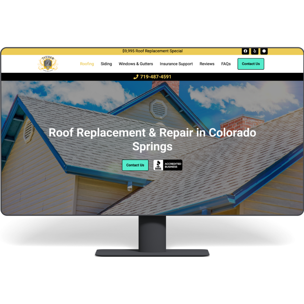 New Wordpress website from Sunrise Marketing for local roofing company in Colorado Springs, CO.