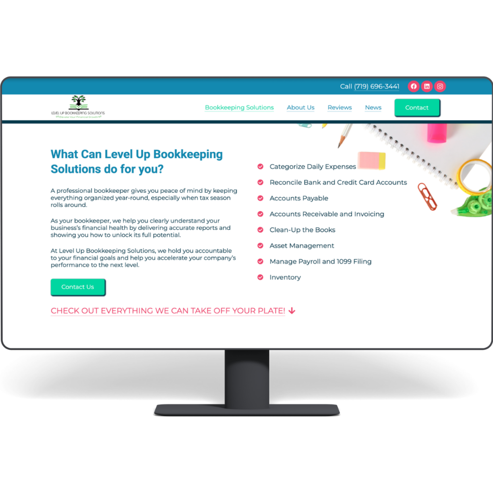 New Wordpress website from Sunrise Marketing for local bookkeeping company in Colorado Springs, CO.